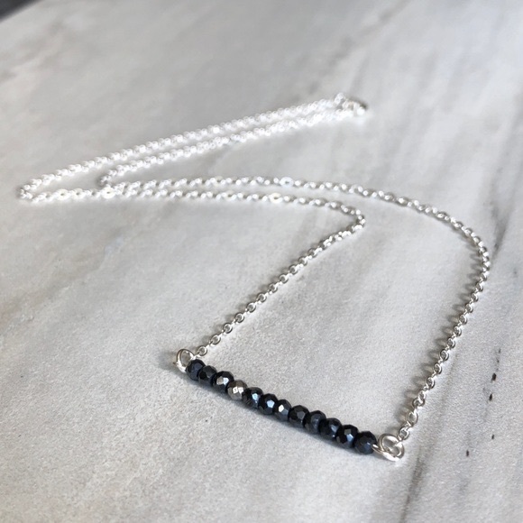 Jewelry - Black Spinel Faceted Crystal Silver Bar Necklace